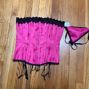 Y2K Frederick’s of Hollywood bustier corset style top with garters and panty NWT